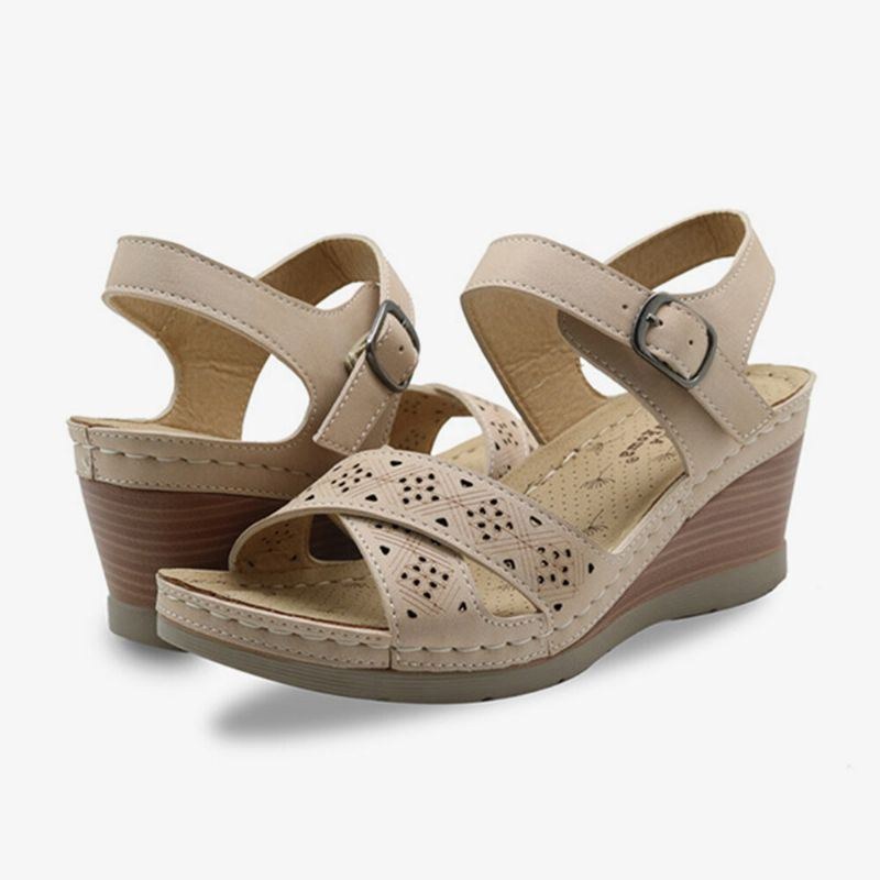 Dam Hollow Out Open Toe Spänne Casual Summer Wedge Sandaler