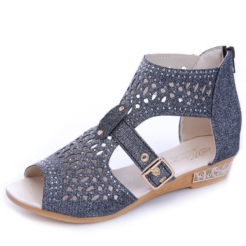 Dam Hollow Out Spänne Enfärgad Summer Beach Wedge Sandaler