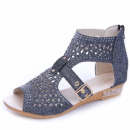 Dam Hollow Out Spänne Enfärgad Summer Beach Wedge Sandaler