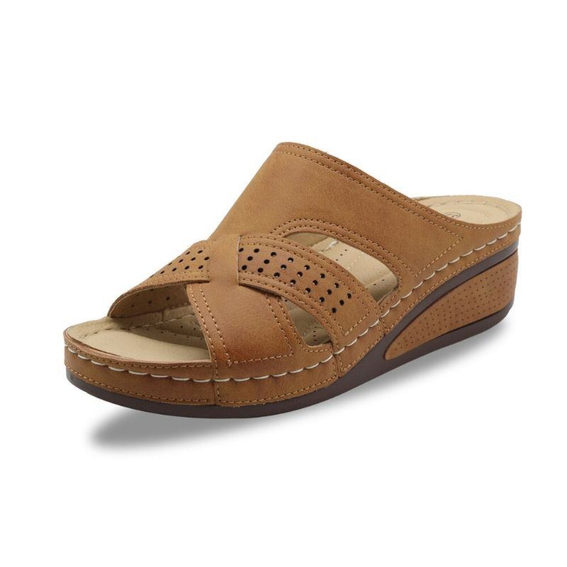 Dam Ihålig Öppen Tå Enfärgad Bekväm Sommar Daglig Casual Wedge Sandaler