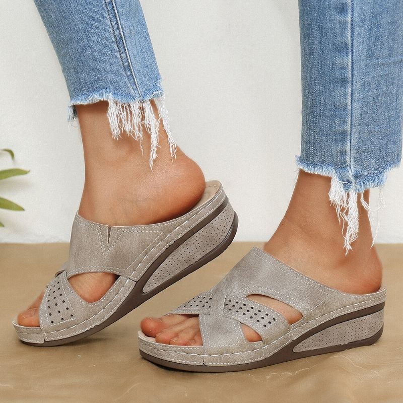 Dam Ihålig Öppen Tå Enfärgad Bekväm Sommar Daglig Casual Wedge Sandaler