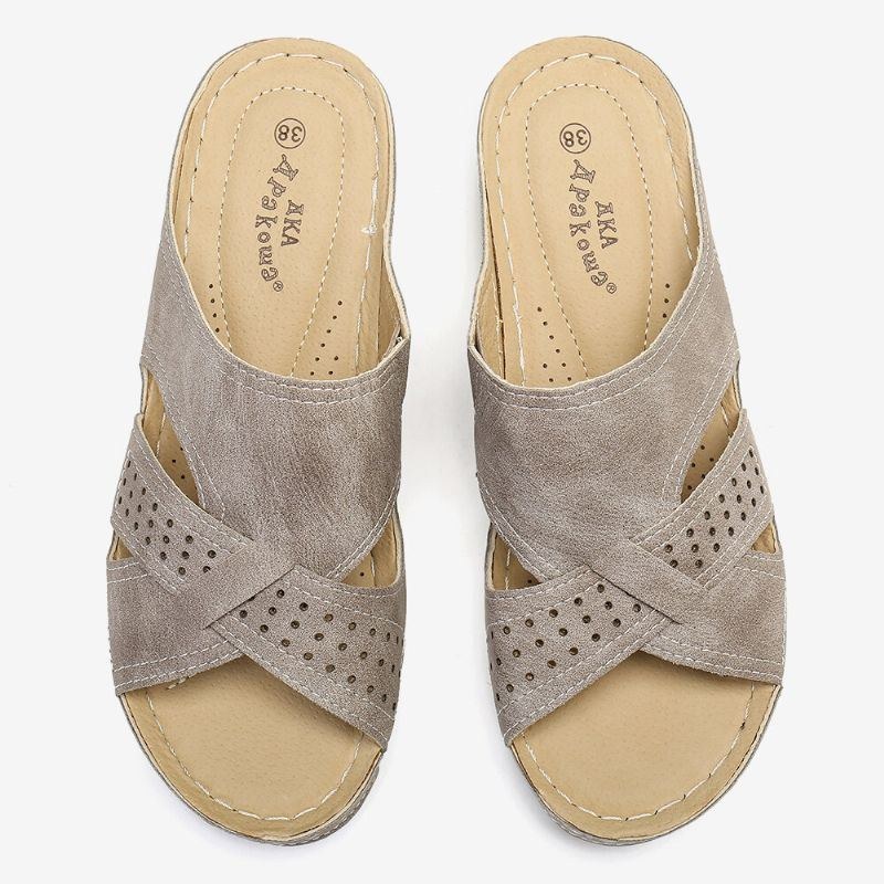 Dam Ihålig Öppen Tå Enfärgad Bekväm Sommar Daglig Casual Wedge Sandaler