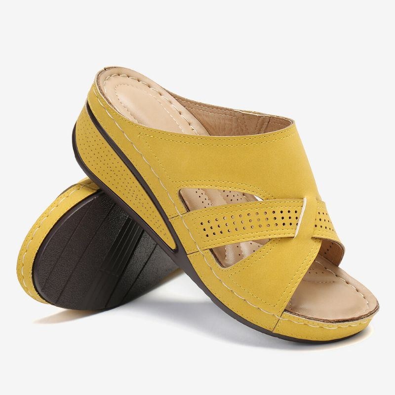 Dam Ihålig Öppen Tå Enfärgad Bekväm Sommar Daglig Casual Wedge Sandaler