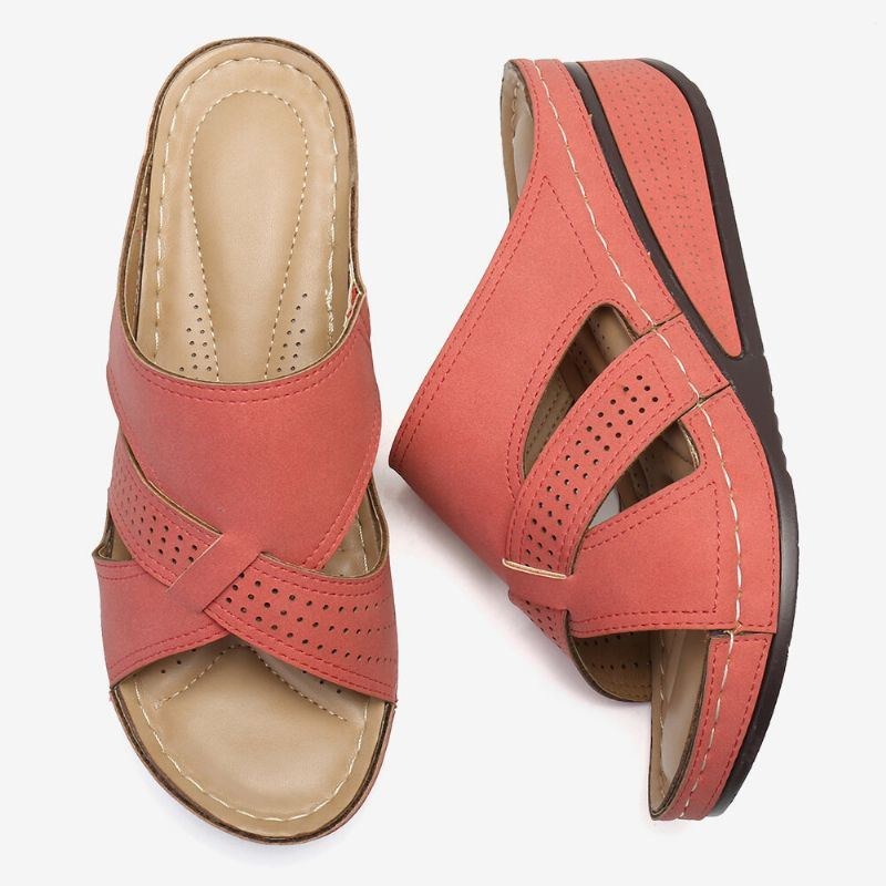 Dam Ihålig Öppen Tå Enfärgad Bekväm Sommar Daglig Casual Wedge Sandaler