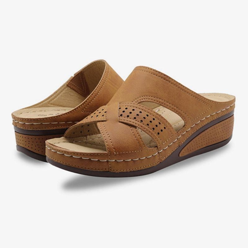 Dam Ihålig Öppen Tå Enfärgad Bekväm Sommar Daglig Casual Wedge Sandaler