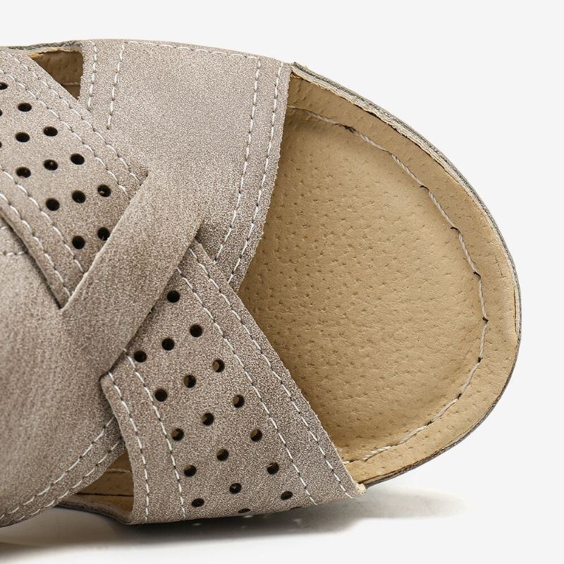 Dam Ihålig Öppen Tå Enfärgad Bekväm Sommar Daglig Casual Wedge Sandaler