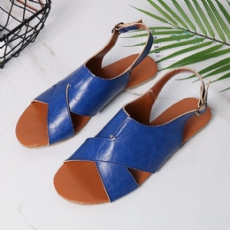 Dam Kvinnor Beach Peep Toe Cross Spänne Flats Sandaler