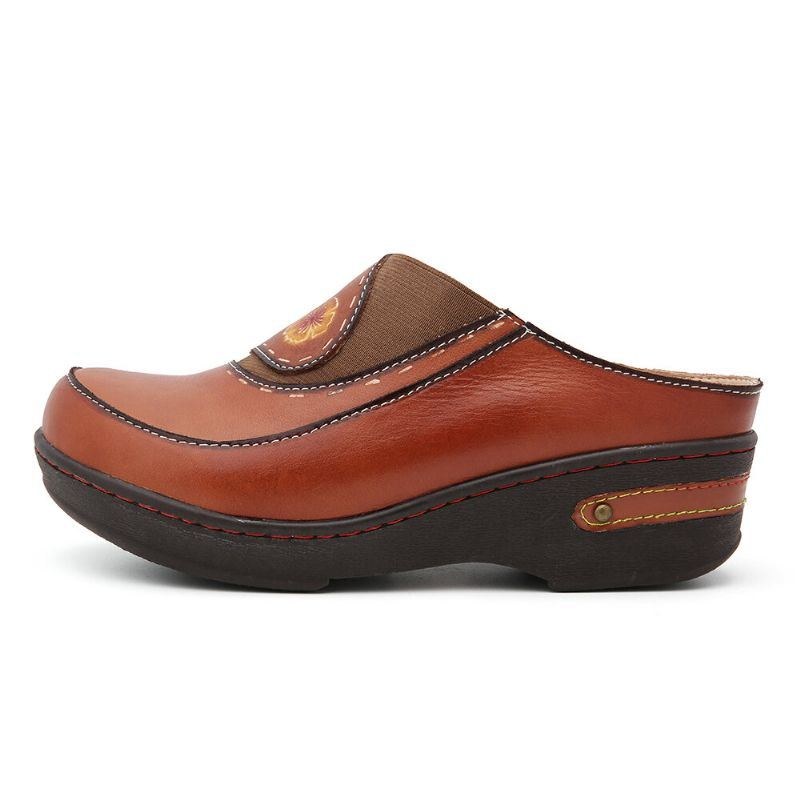 Dam Läder Blomma Elastisk Splicing Slip-on Mules Träskor Halkfria Sandaler