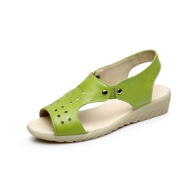 Dam Läder Hollow Out Peep Toe Slip On Mjuka Sandaler