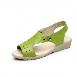 Dam Läder Hollow Out Peep Toe Slip On Mjuka Sandaler