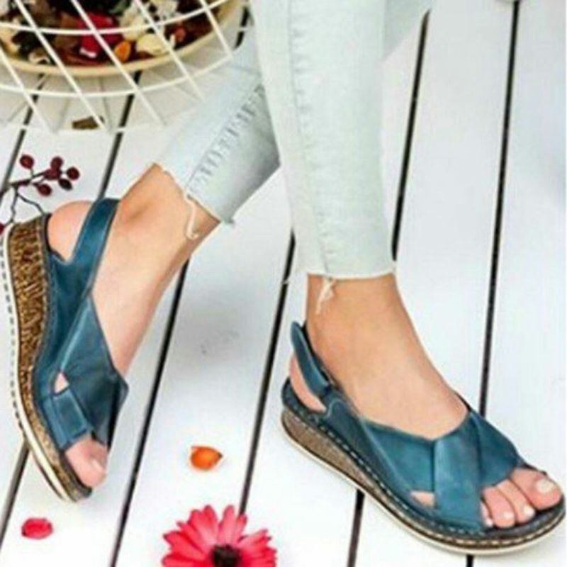 Dam Med Krokögla Med Öppen Tå Slingback Casual Summer Wedge Sandaler