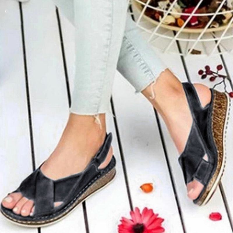 Dam Med Krokögla Med Öppen Tå Slingback Casual Summer Wedge Sandaler