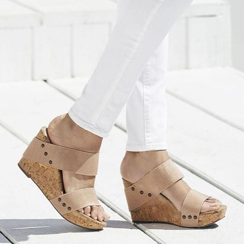 Dam Med Mellanklackade Peep Toe Casual Wedge Sandaler