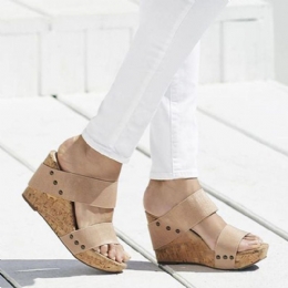 Dam Med Mellanklackade Peep Toe Casual Wedge Sandaler