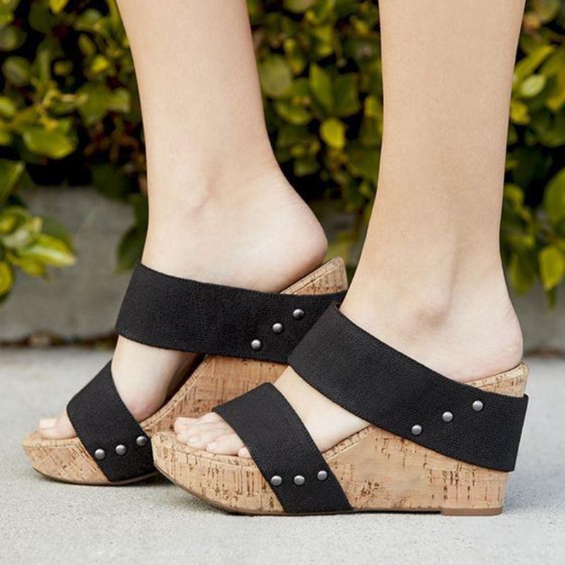 Dam Med Mellanklackade Peep Toe Casual Wedge Sandaler