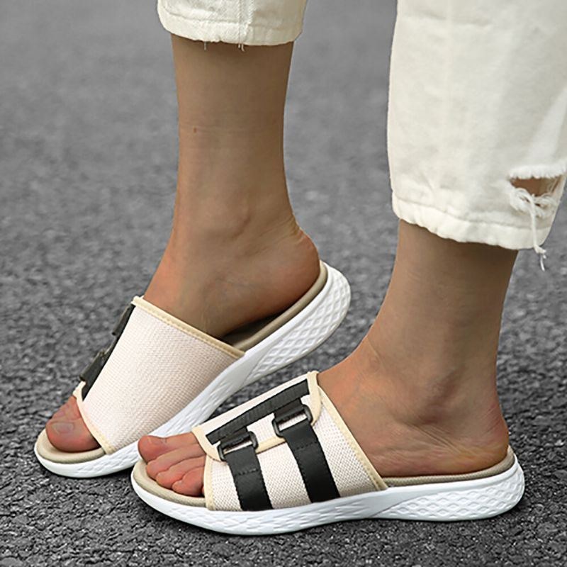 Dam Med Öppen Tå Slip On Casual Summer Daily Flat Sandaler