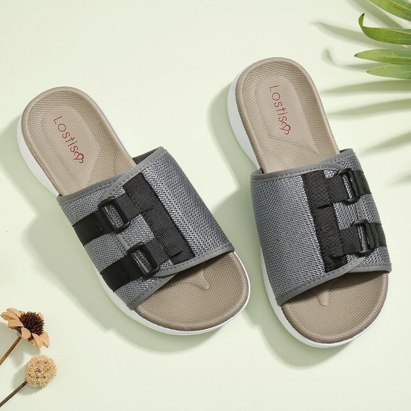 Dam Med Öppen Tå Slip On Casual Summer Daily Flat Sandaler