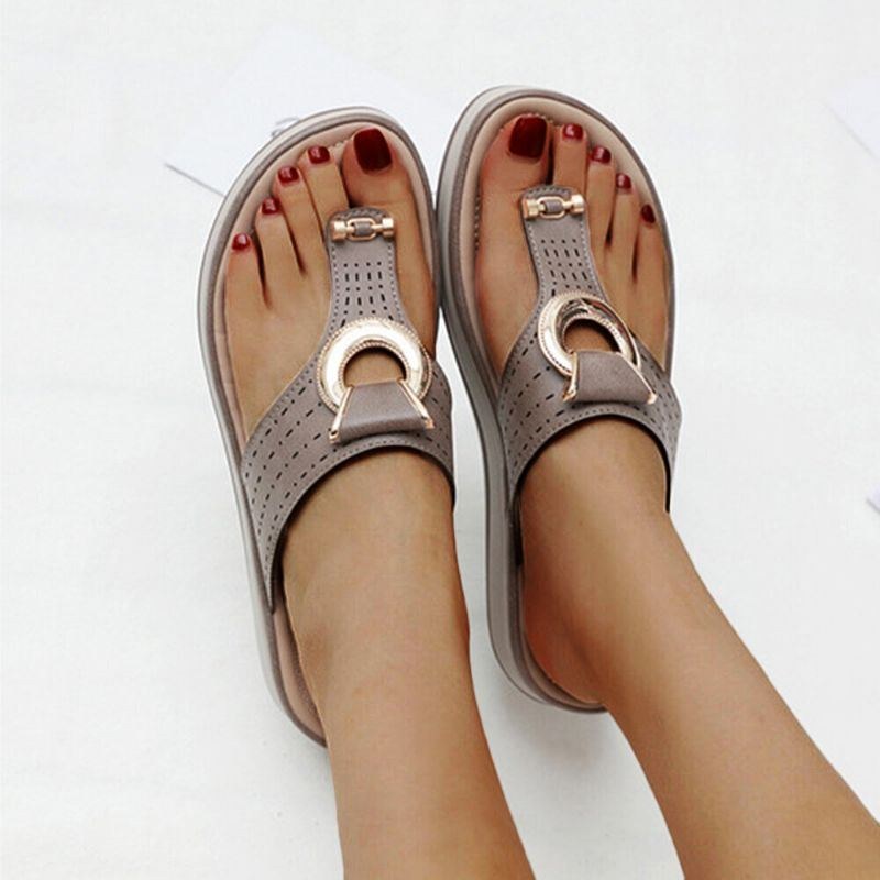 Dam Metalldekor Hollow Comfy Clip Toe Beach Casual Sandaler