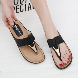 Dam Metalldekor Strand Casual Comfy Massage Clip Toe Sandaler