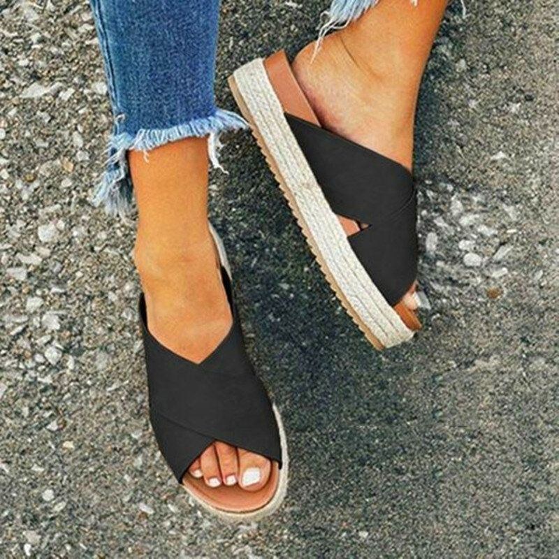 Dam Open Toe Espadrilles Cross Belt Summer Platform Sandaler