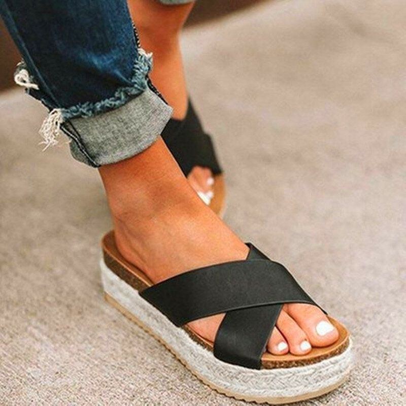 Dam Open Toe Espadrilles Cross Belt Summer Platform Sandaler