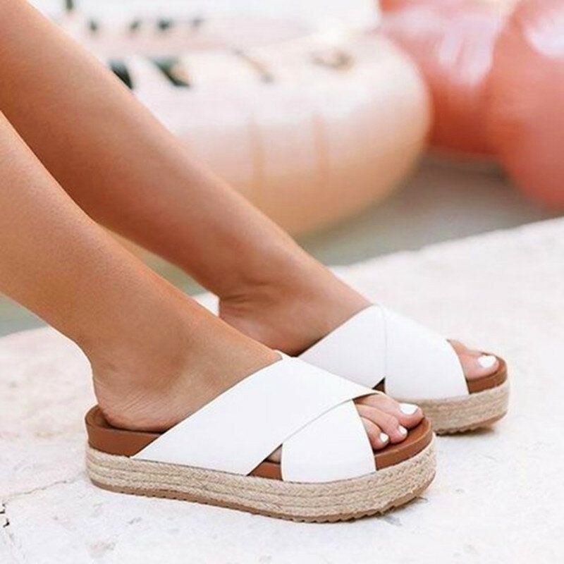 Dam Open Toe Espadrilles Cross Belt Summer Platform Sandaler