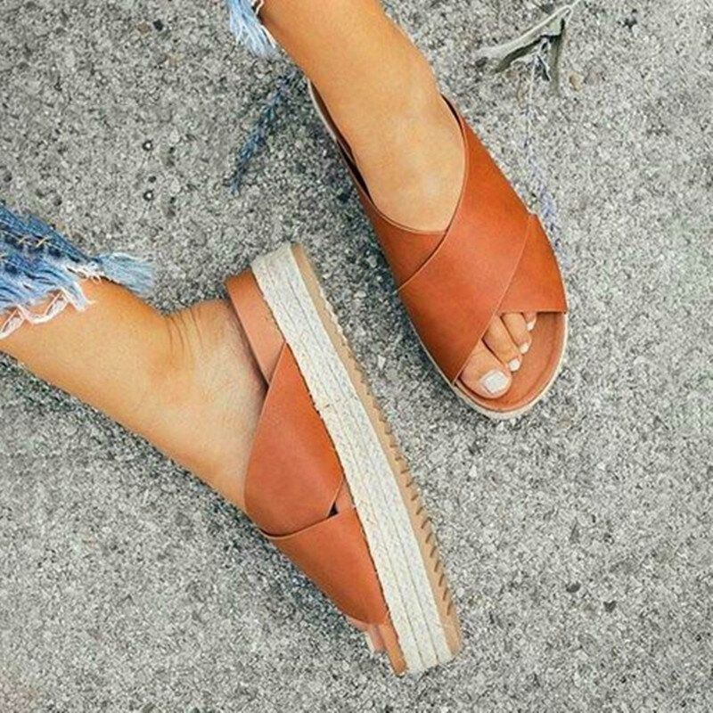 Dam Open Toe Espadrilles Cross Belt Summer Platform Sandaler