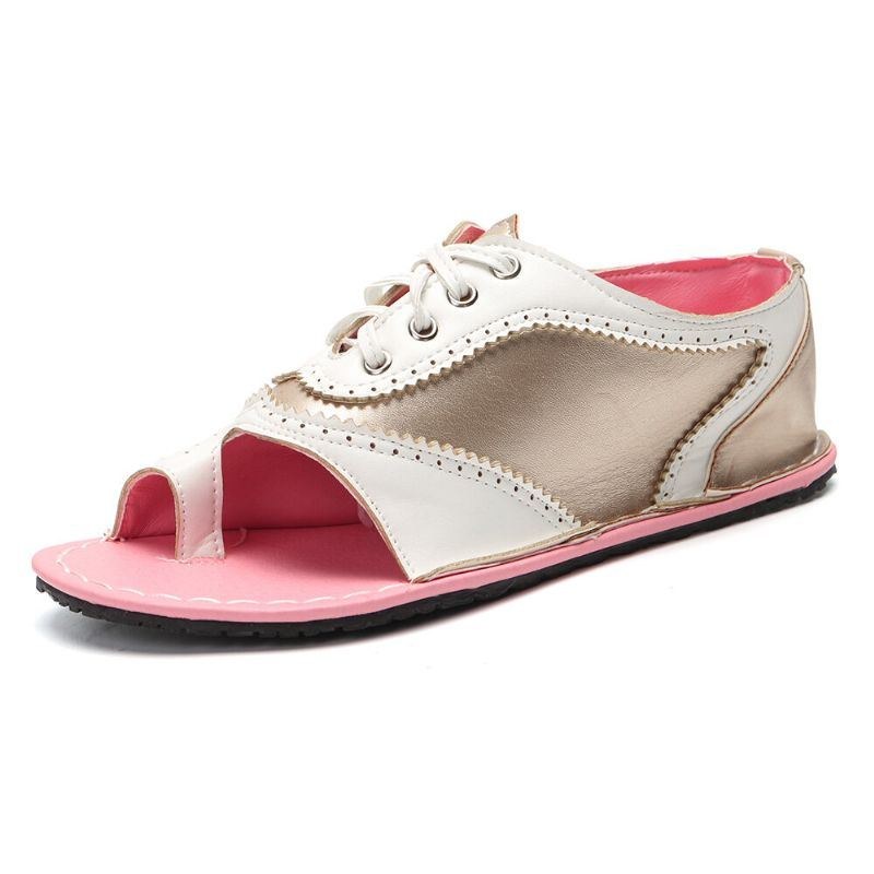 Dam Retro Casual Lace Up Toe Ring Platta Sandaler