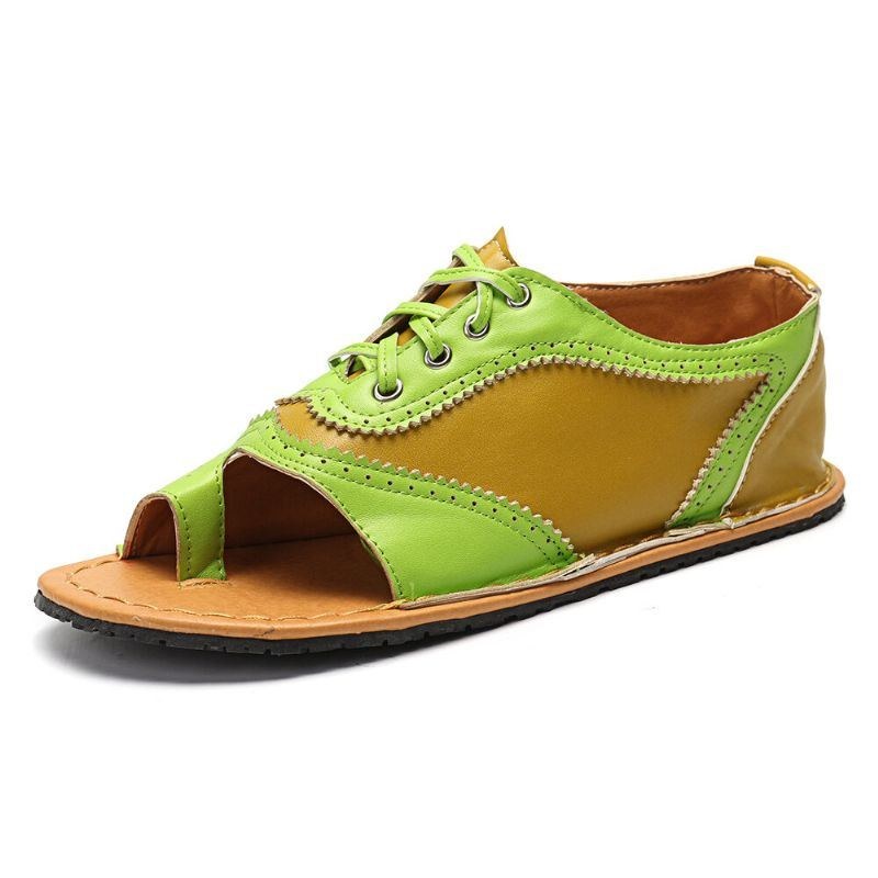 Dam Retro Casual Lace Up Toe Ring Platta Sandaler