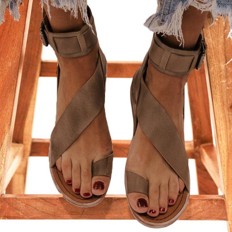 Dam Retro Toe Ring Romersk Ankelrem Casual Summer Flat Sandaler