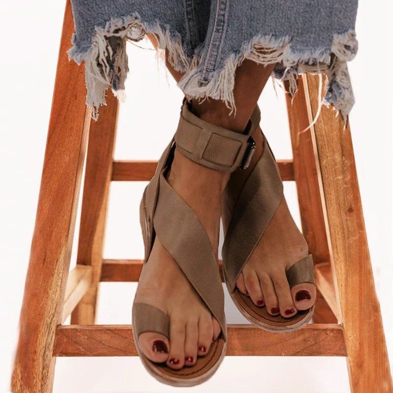 Dam Retro Toe Ring Romersk Ankelrem Casual Summer Flat Sandaler