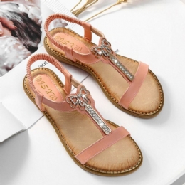 Dam Rhinestone Bowknot Elastiskt Band Slip On Flat Sandaler