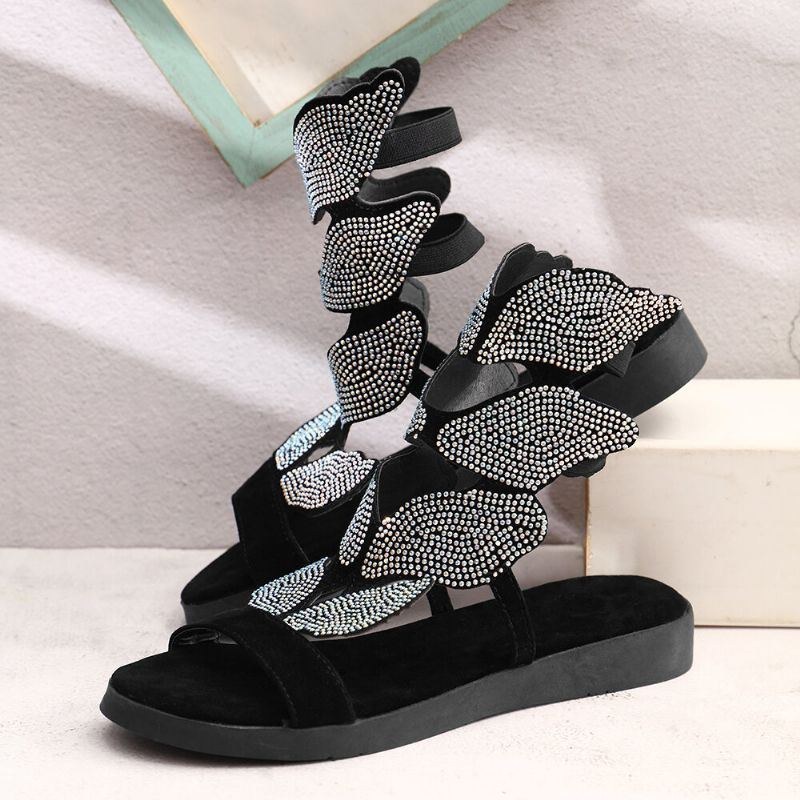 Dam Rhinestone Butterfly Open Toe Fashion Party Platta Sandaler