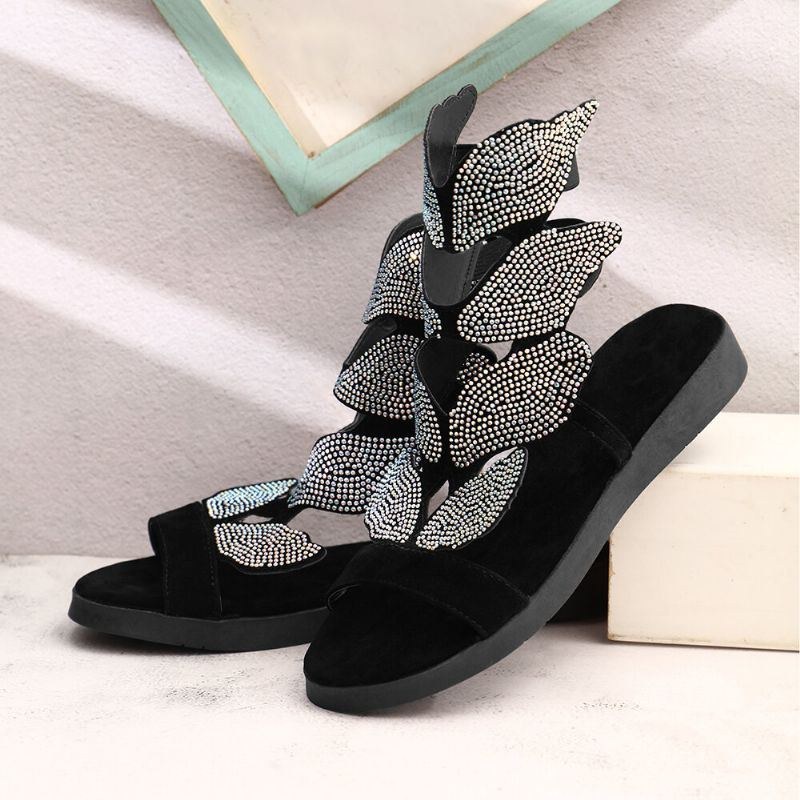 Dam Rhinestone Butterfly Open Toe Fashion Party Platta Sandaler