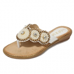 Dam Rhinestone Decor Clip Toe Flats Sandaler