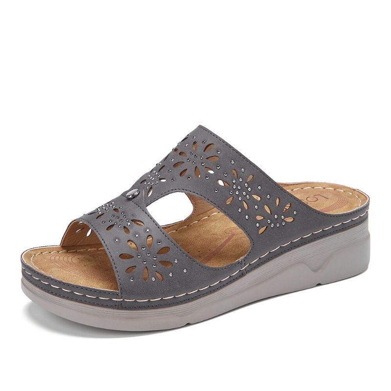 Dam Rhinestone Hollow T-rem Comfy Casual Sandaler