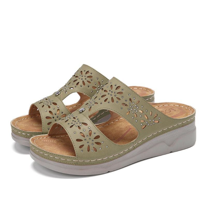 Dam Rhinestone Hollow T-rem Comfy Casual Sandaler