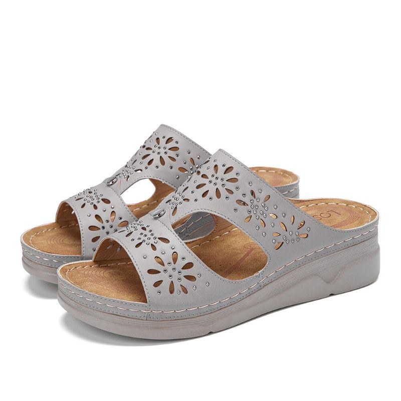 Dam Rhinestone Hollow T-rem Comfy Casual Sandaler