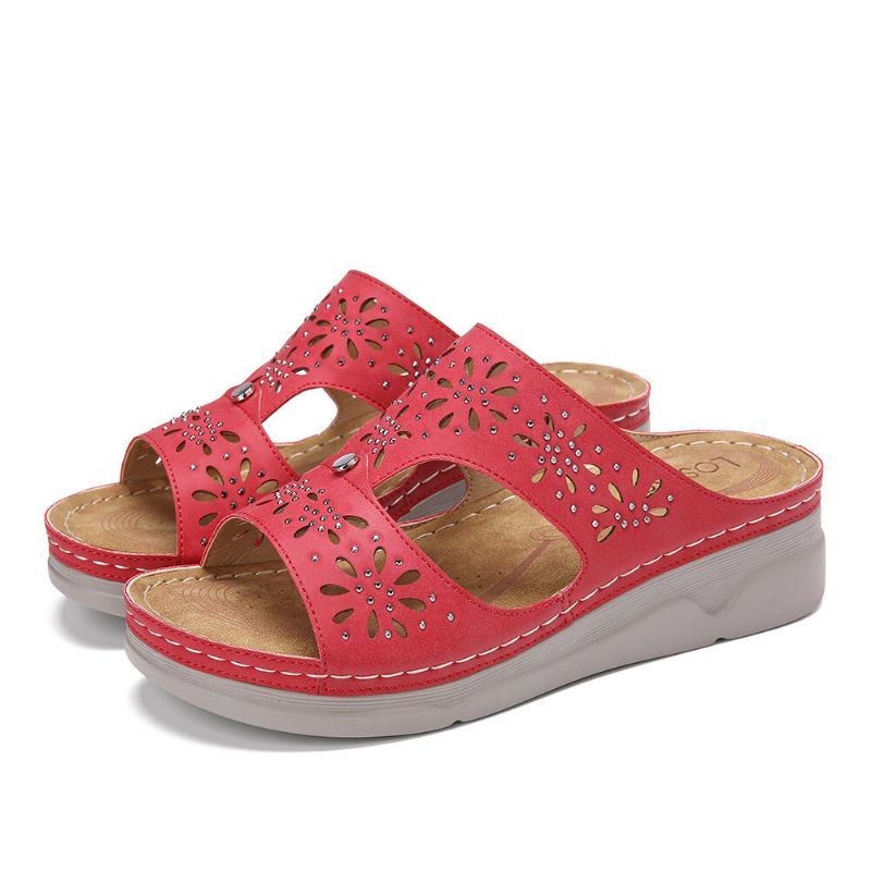 Dam Rhinestone Hollow T-rem Comfy Casual Sandaler