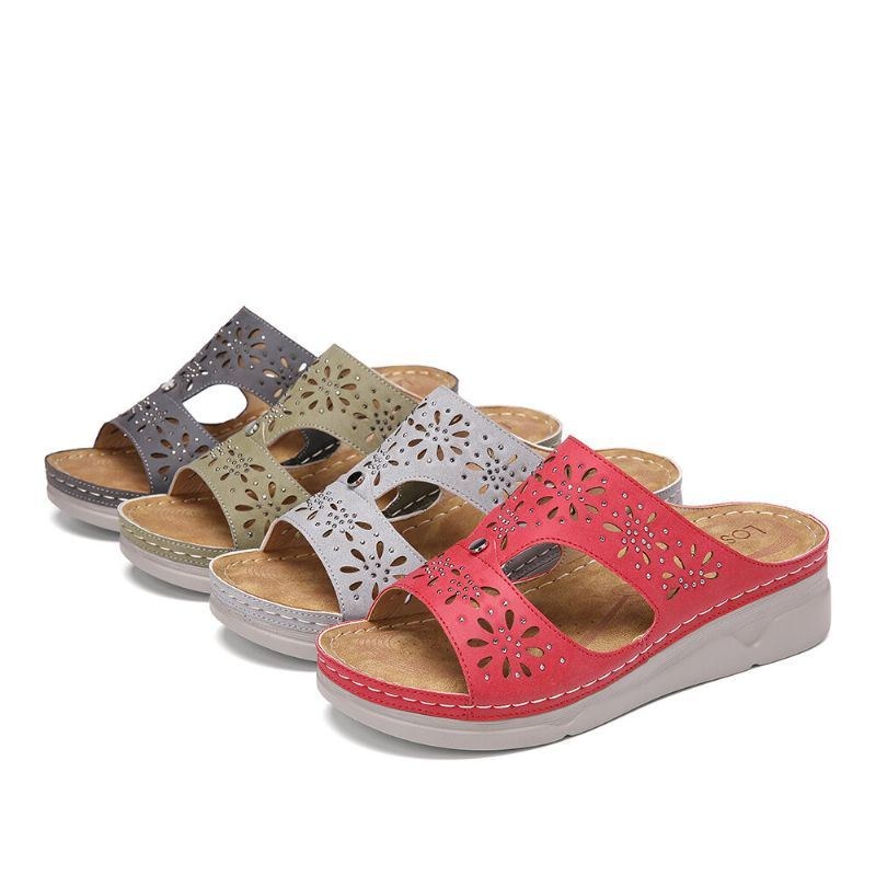 Dam Rhinestone Hollow T-rem Comfy Casual Sandaler