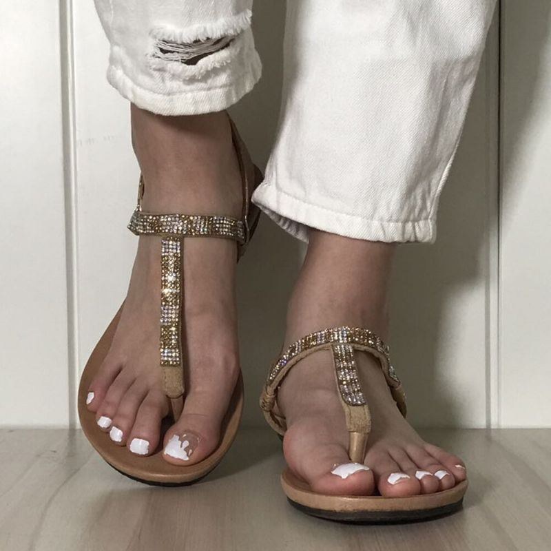 Dam Rhinestone Spänne Bekväm Halkskyddad Beach Clip Toe Sandaler