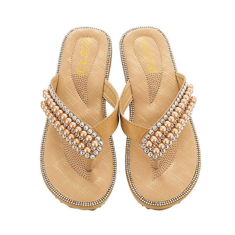 Dam Rhinestone Strap Clip Toe Flats Sandaler