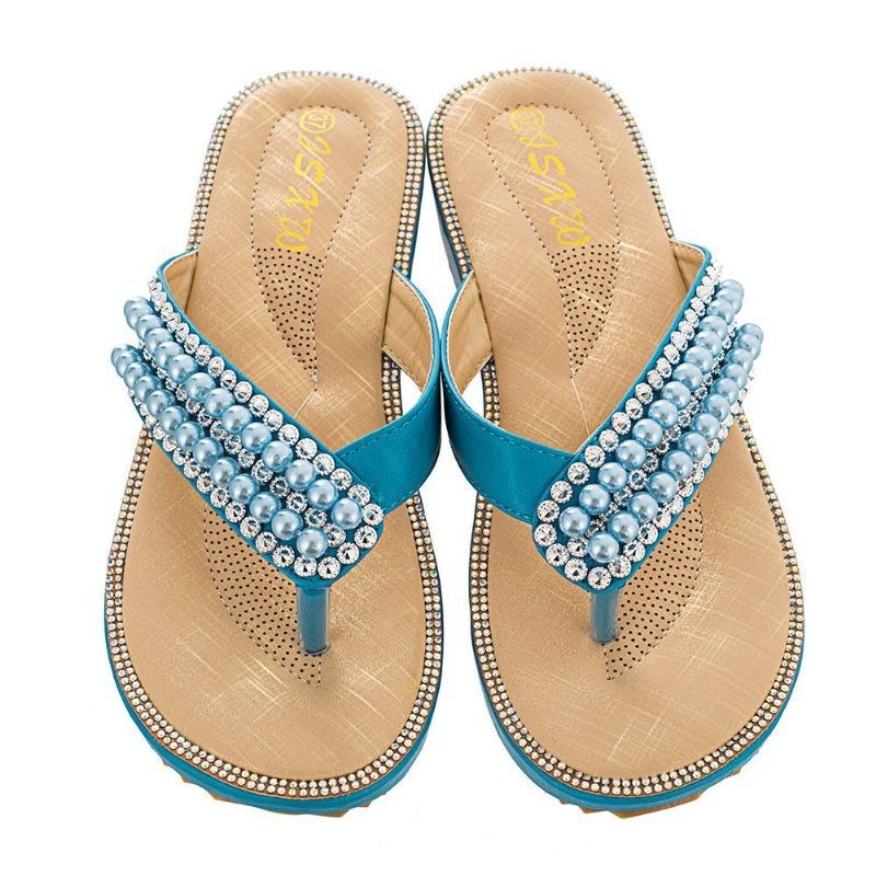 Dam Rhinestone Strap Clip Toe Flats Sandaler