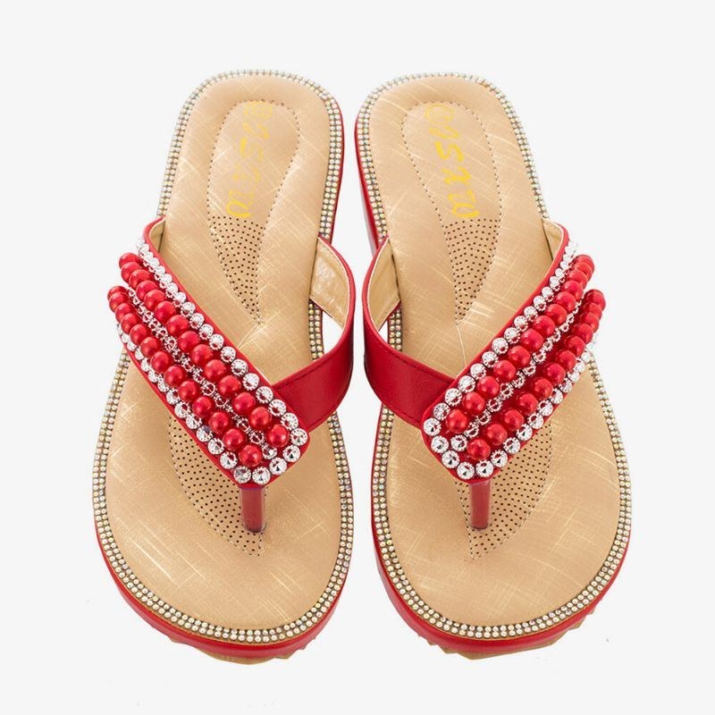 Dam Rhinestone Strap Clip Toe Flats Sandaler