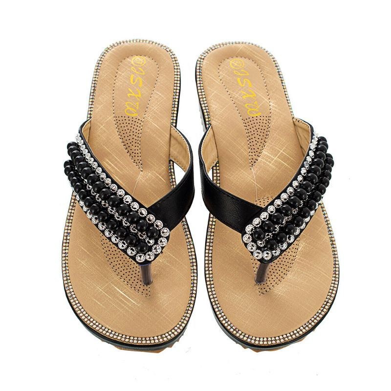 Dam Rhinestone Strap Clip Toe Flats Sandaler