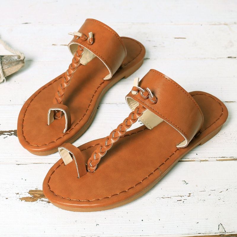 Dam Sommar Retro Flätade Flip Flops Flat Slide Sandaler