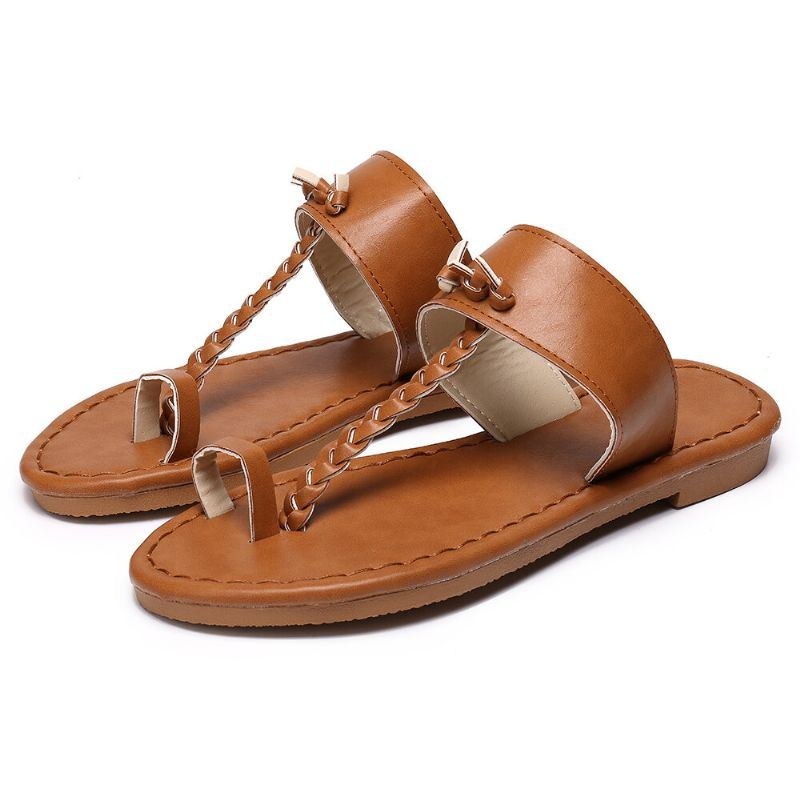 Dam Sommar Retro Flätade Flip Flops Flat Slide Sandaler