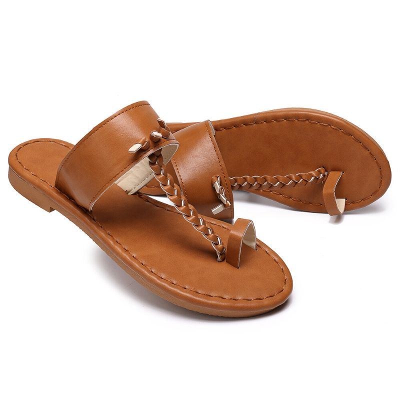 Dam Sommar Retro Flätade Flip Flops Flat Slide Sandaler