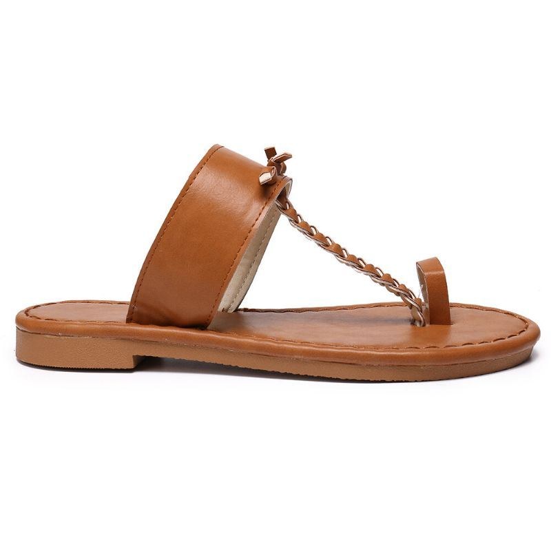 Dam Sommar Retro Flätade Flip Flops Flat Slide Sandaler