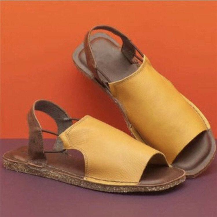 Dam Stor Storlek Hollow Out Enfärgad Casual Slingback Sommar Romerska Platta Sandaler